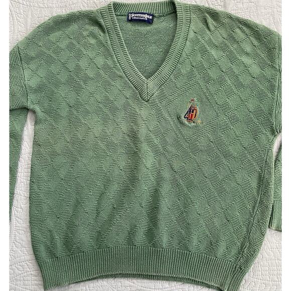 Vintage Scottish Isle Green Embroidered Golfing L S Green Sweater Read - Picture 2 of 7